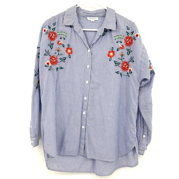 Beach Lunch Lounge size large 100% cotton button up striped embroidered‎ shirt - Picture 1 of 6